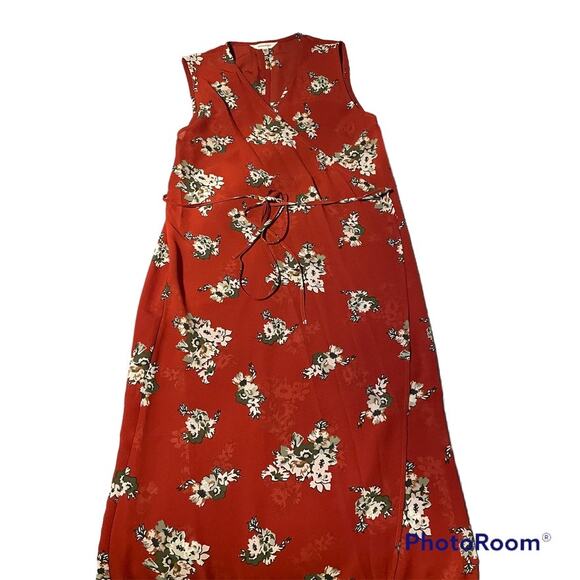 MOUSSY Red Floral Wrap Dress Sleeveless Maxi Midi OSFM One Size - Picture 1 of 3